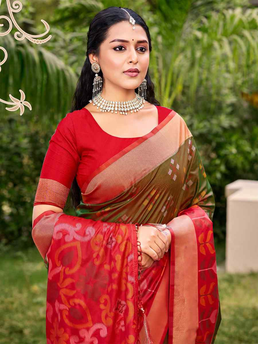 Brown Pochampalli Silk Handwoven Festival Wedding Fancy Heavy Border Saree