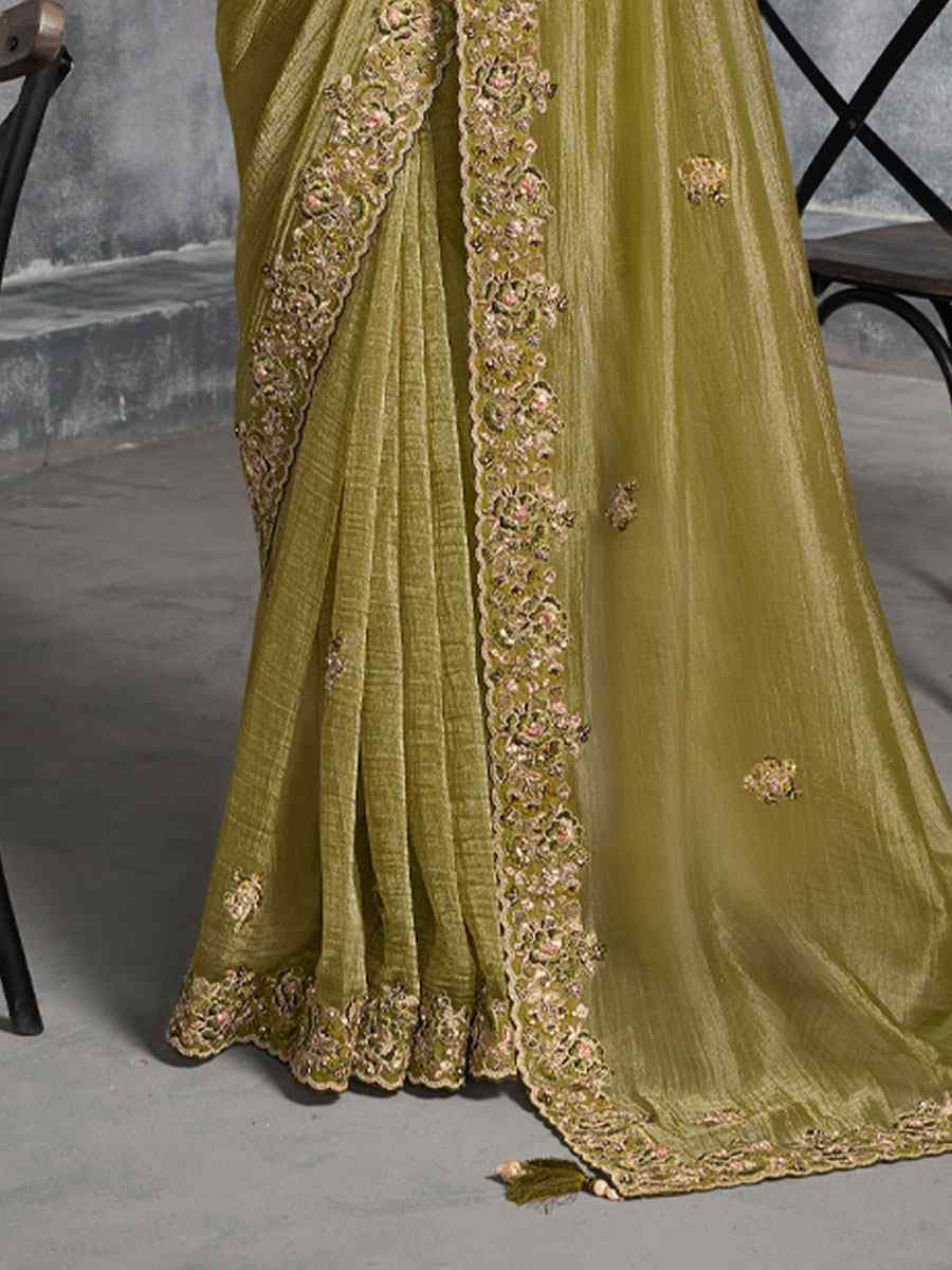 Brown Premium Tissue Silk Embroidery Traditional Casual Reception Festival Wedding Fancy Heavy Border Saree