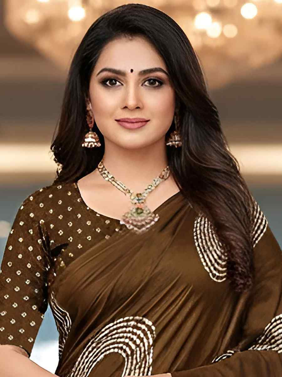 Brown Pure Mul Cotton Bhandej Printed Traditional Bridal Reception Festival Wedding Fancy Heavy Border Saree