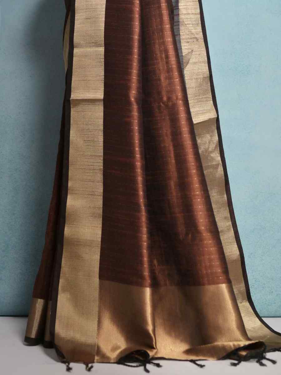 Brown Raw Silk Handwoven Festival Casual Heavy Border Saree
