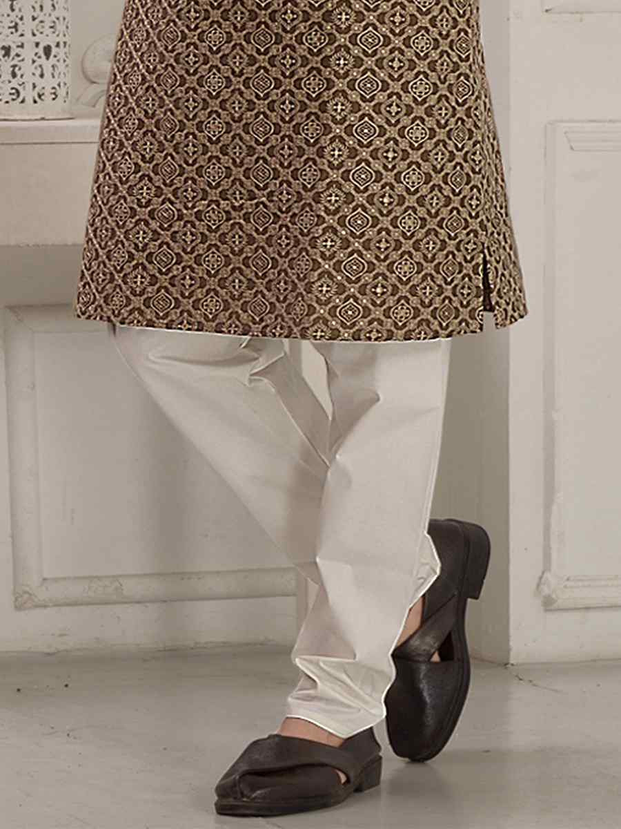 Brown Rayon Embroidered Party Wedding Kurta