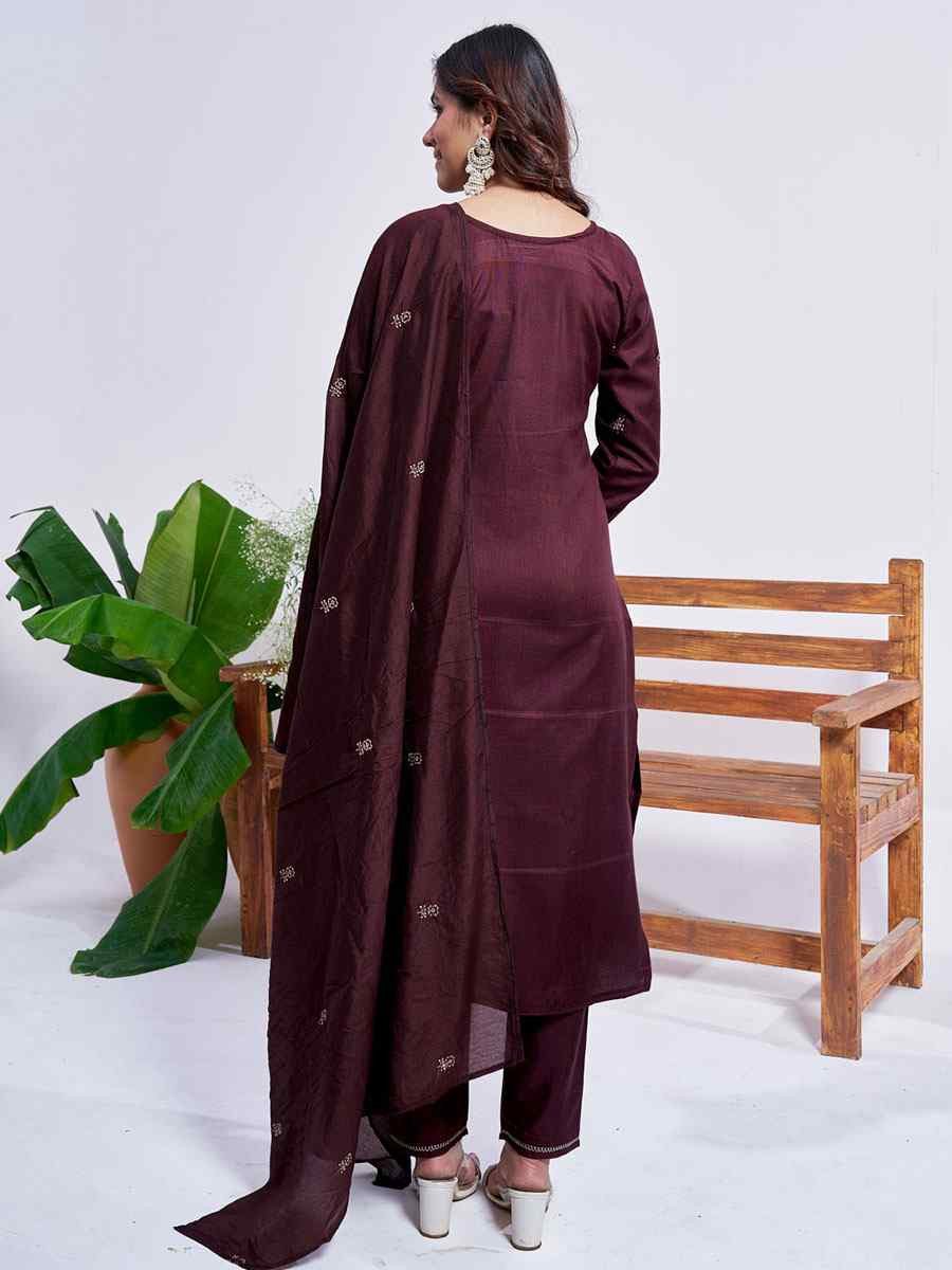 Brown Rayon Embroidered Party Wedding Ready Pant Salwar Kameez