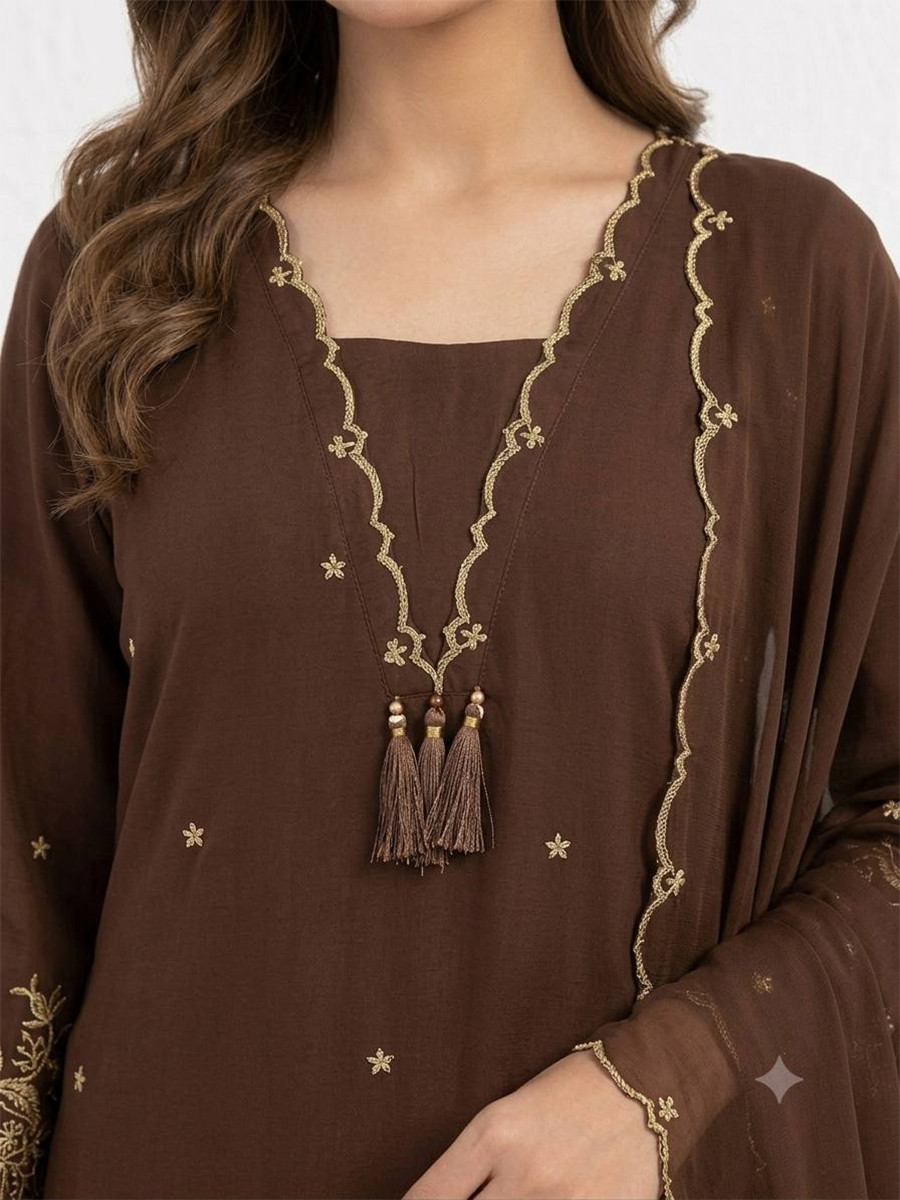 Brown Rayon Embroidery Wedding Party Festival Casual Ready Palazzo Pant Salwar Kameez