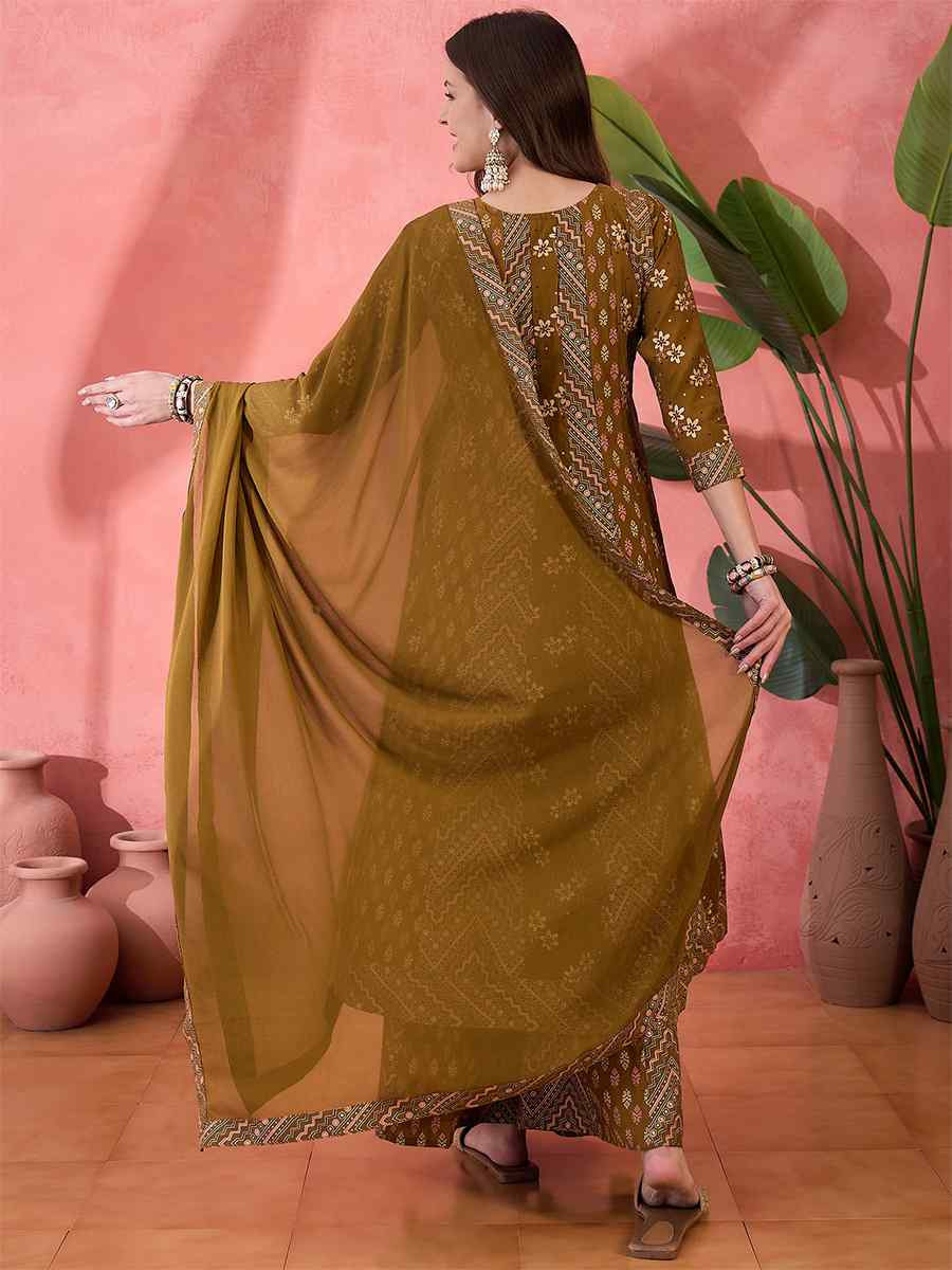 Brown Roman Silk Embroidered Party Wedding Ready A-Line Salwar Kameez