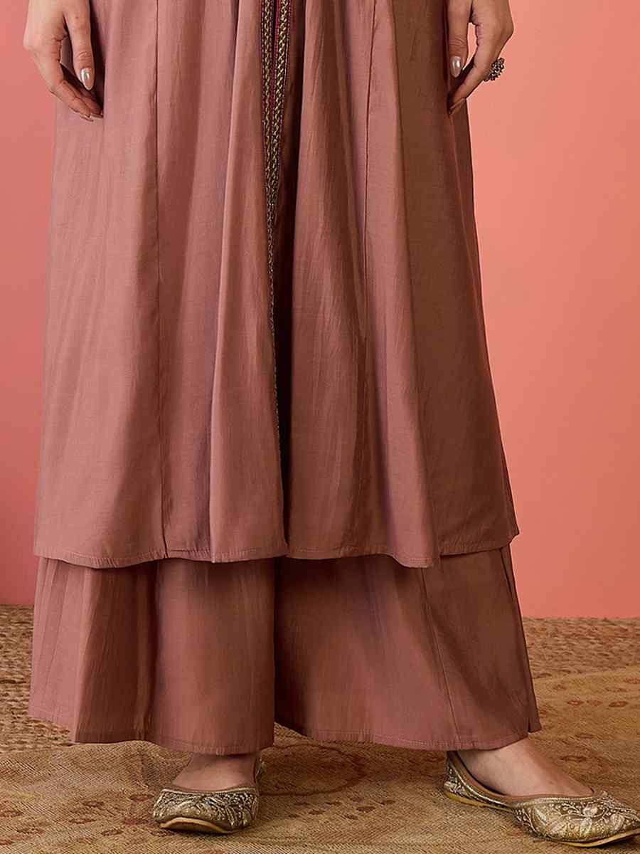Brown Roman Silk Embroidered Party Wedding Ready Palazzo Pant Salwar Kameez
