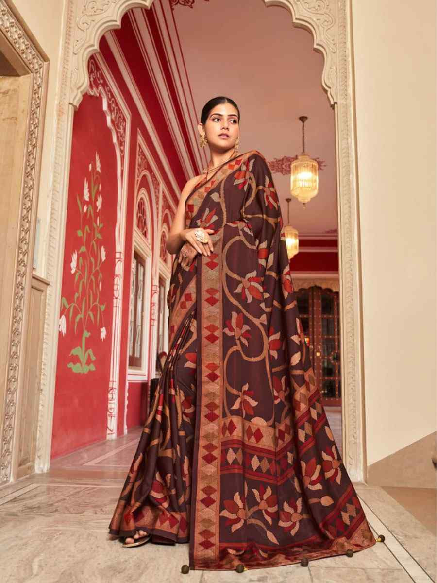 Brown Sigma Silk Zari Handwoven Casual Reception Festival Wedding Fancy Heavy Border Saree