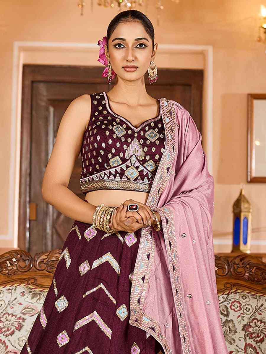 Brown Silk Embroidered Wedding Reception Festival Heavy Border Lehenga Choli