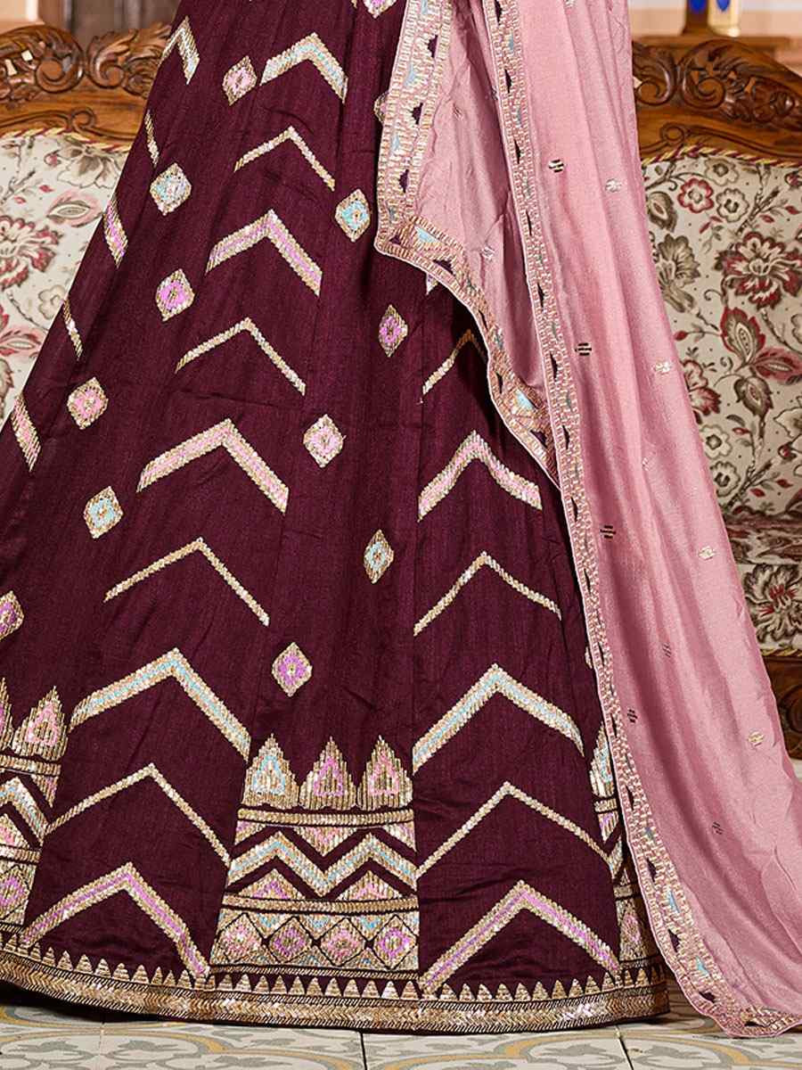 Brown Silk Embroidered Wedding Reception Festival Heavy Border Lehenga Choli