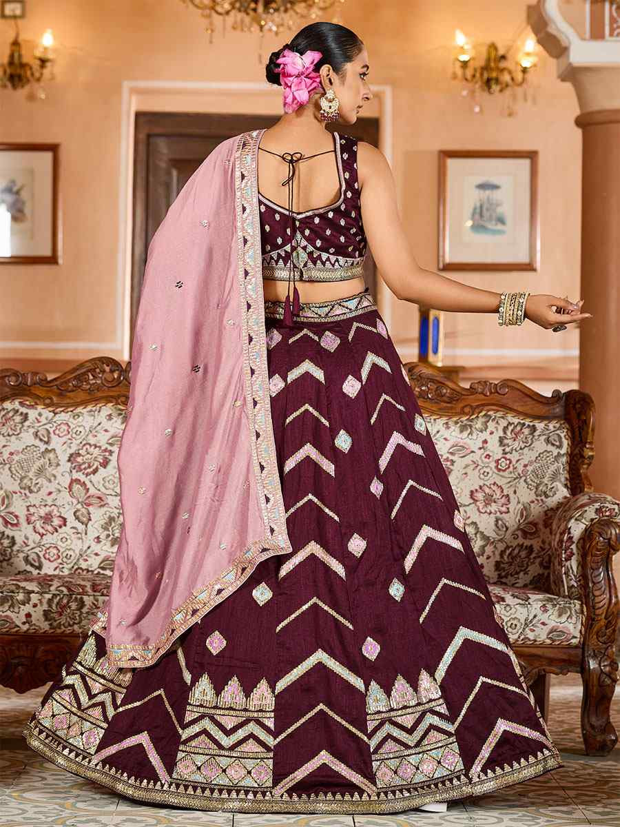 Brown Silk Embroidered Wedding Reception Festival Heavy Border Lehenga Choli