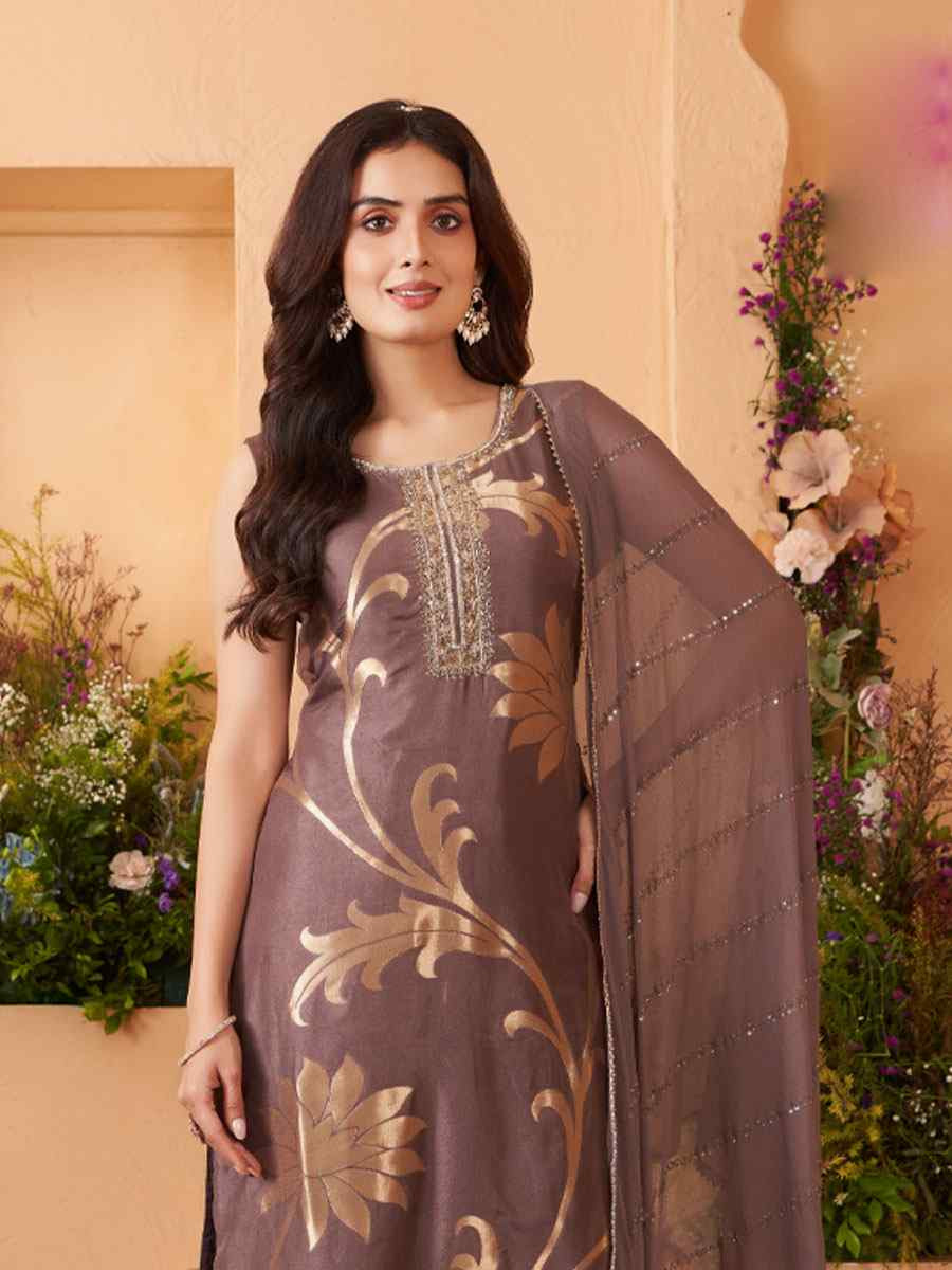 Brown Silk Embroidery Party Wedding Festival Casual Ready Pant Salwar Kameez