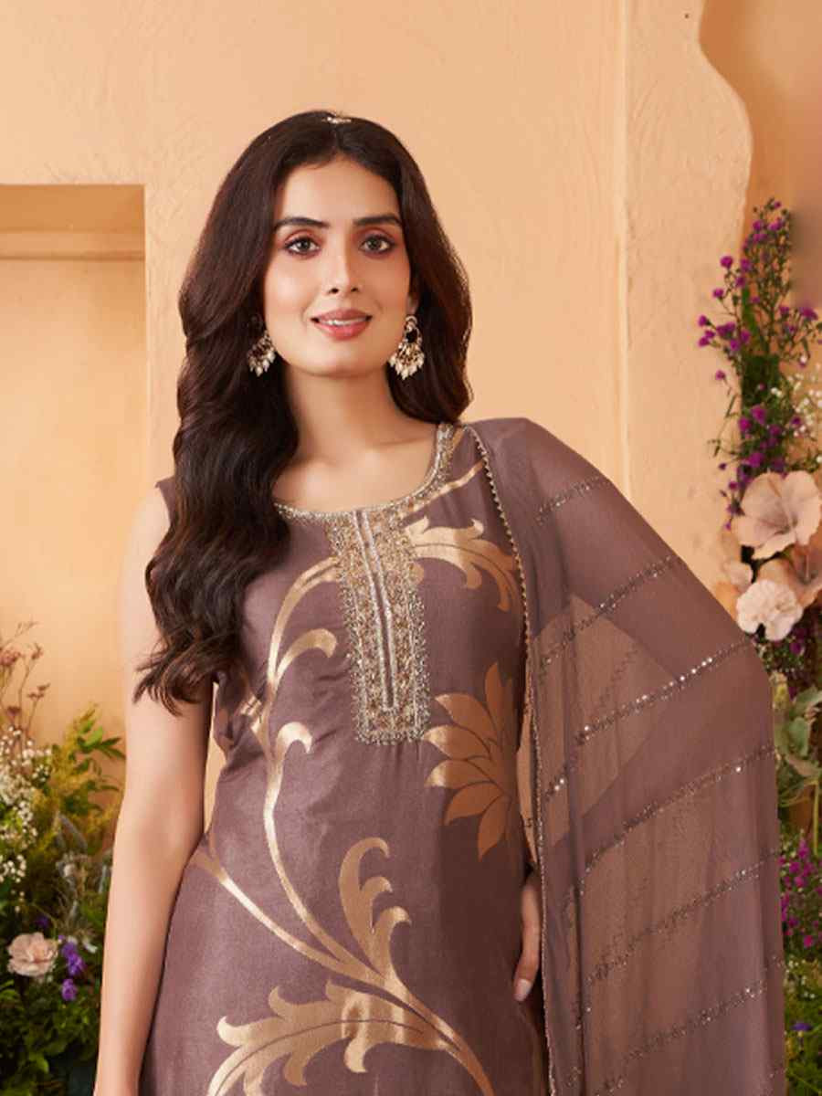 Brown Silk Embroidery Party Wedding Festival Casual Ready Pant Salwar Kameez