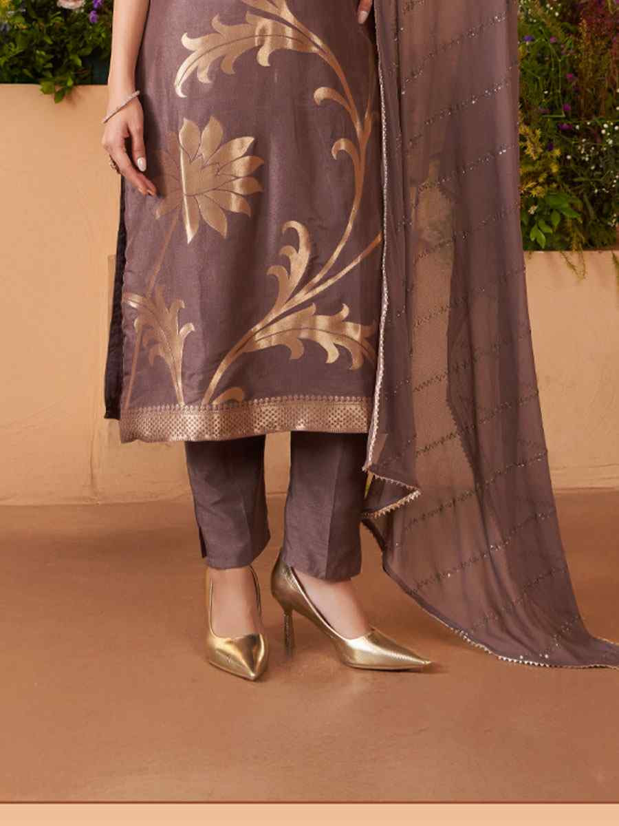 Brown Silk Embroidery Party Wedding Festival Casual Ready Pant Salwar Kameez