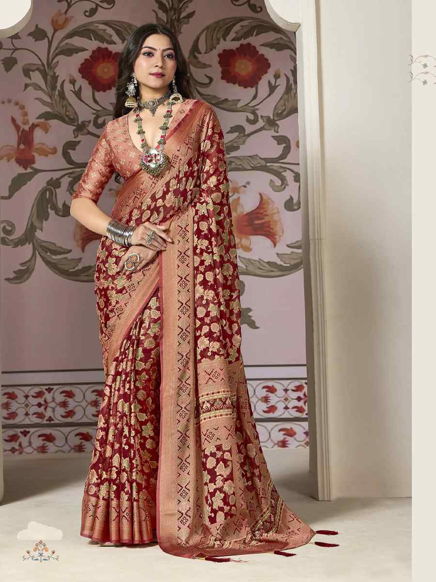 Brown Silk Handwoven Festival Wedding Fancy Heavy Border Saree
