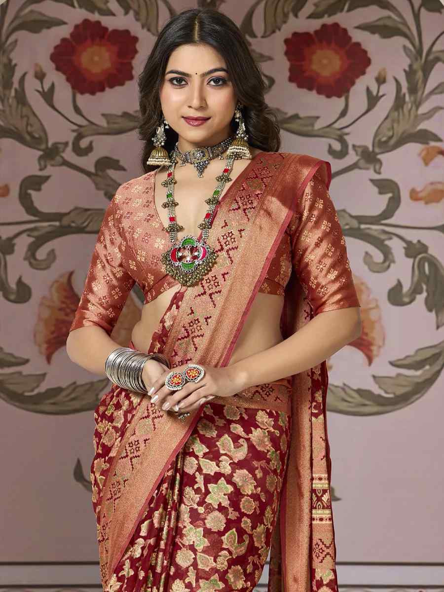 Brown Silk Handwoven Festival Wedding Fancy Heavy Border Saree