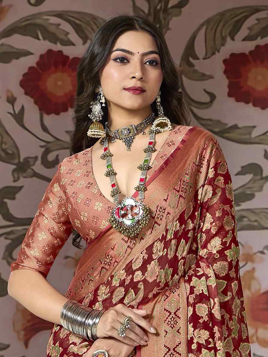 Brown Silk Handwoven Festival Wedding Fancy Heavy Border Saree