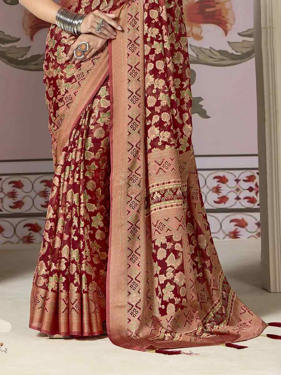 Brown Silk Handwoven Festival Wedding Fancy Heavy Border Saree