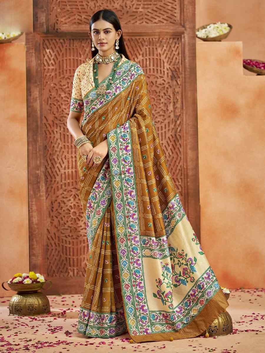 Brown Silk Handwoven Festival Wedding Fancy Heavy Border Saree