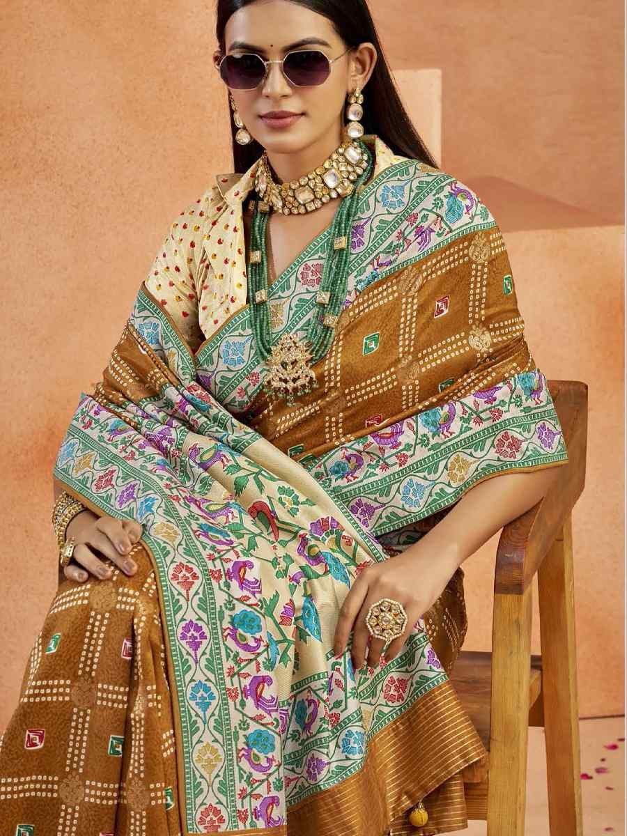 Brown Silk Handwoven Festival Wedding Fancy Heavy Border Saree