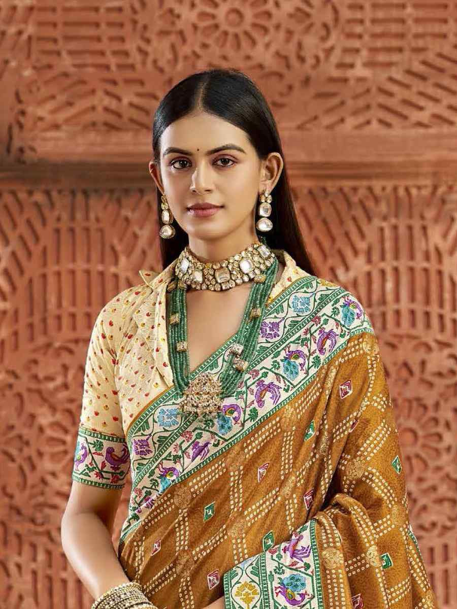 Brown Silk Handwoven Festival Wedding Fancy Heavy Border Saree