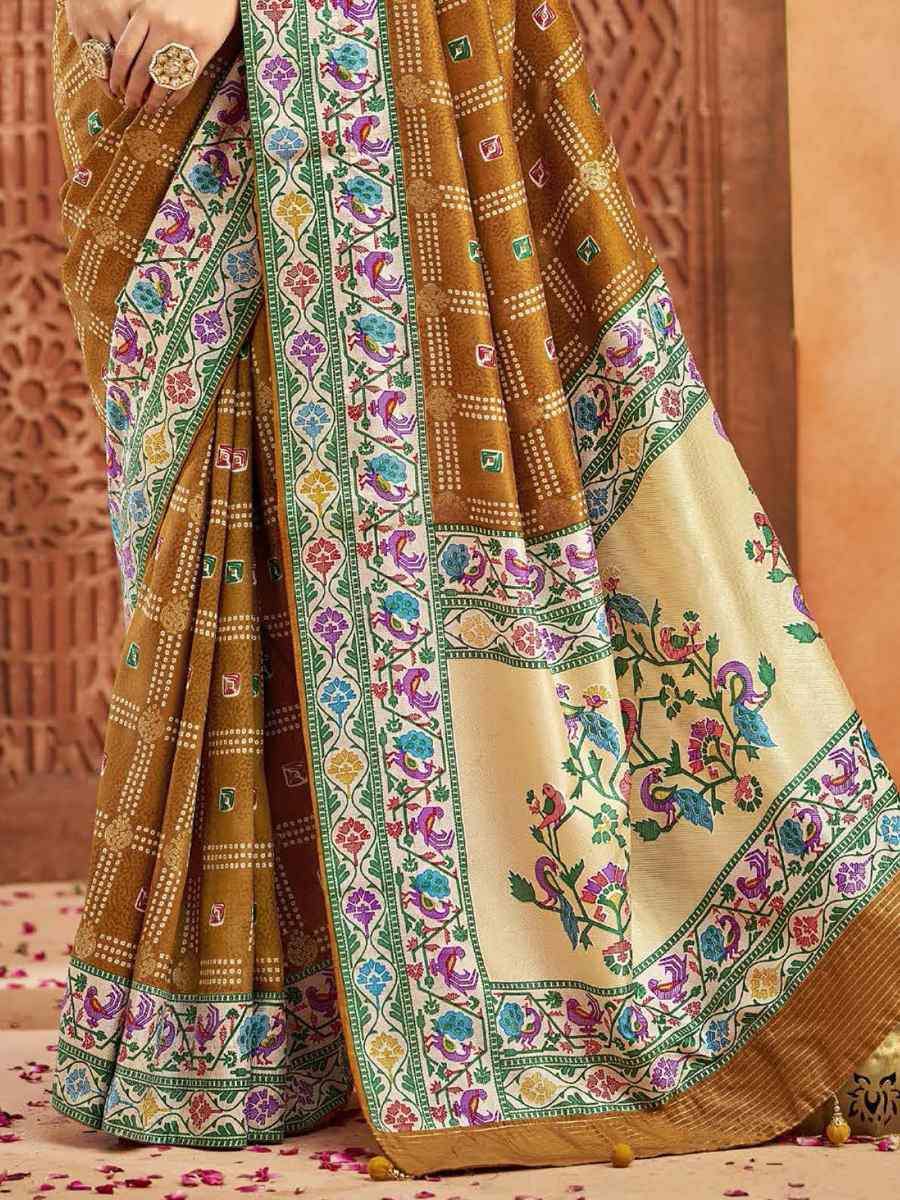 Brown Silk Handwoven Festival Wedding Fancy Heavy Border Saree