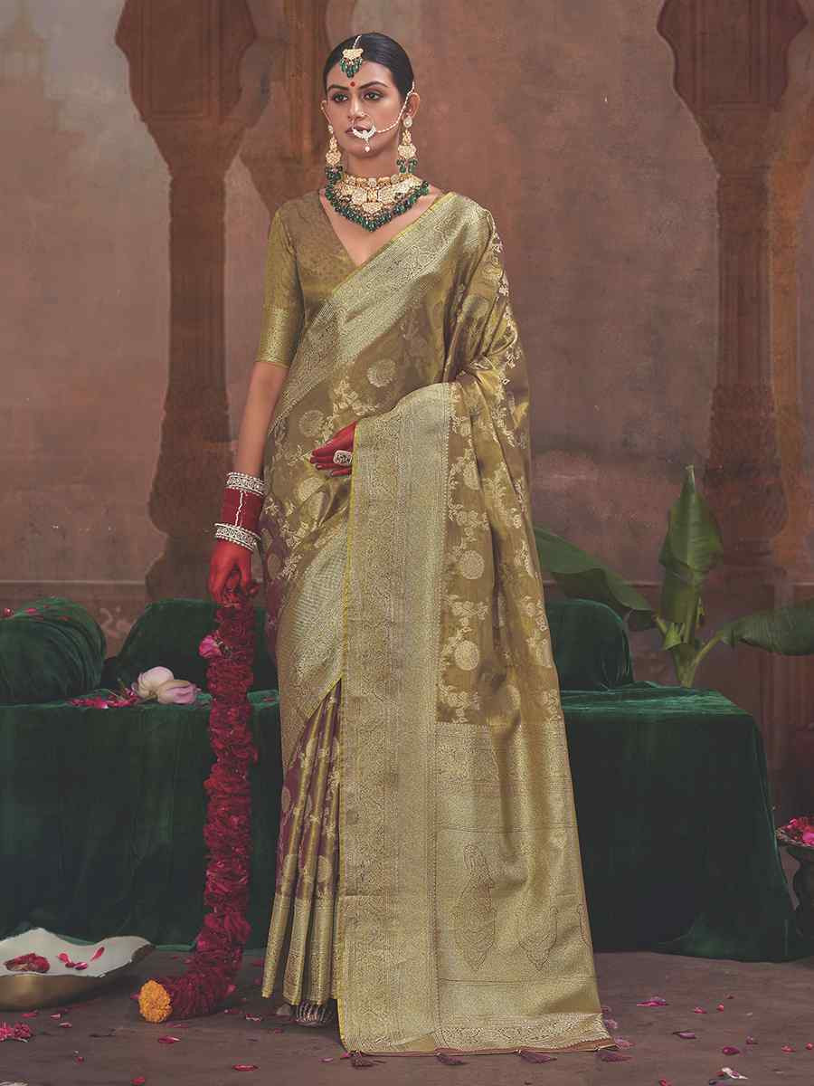 Brown Silk Handwoven Festival Wedding Fancy Heavy Border Saree