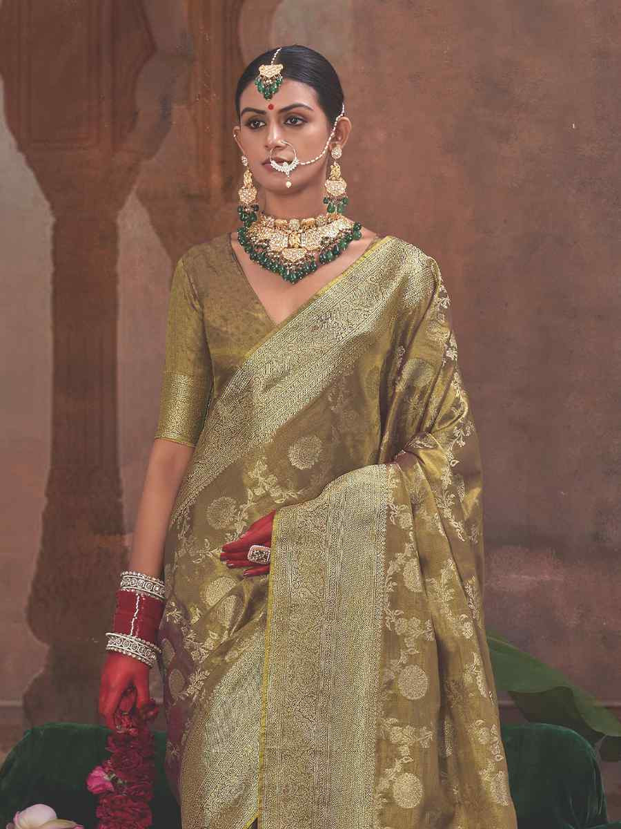 Brown Silk Handwoven Festival Wedding Fancy Heavy Border Saree