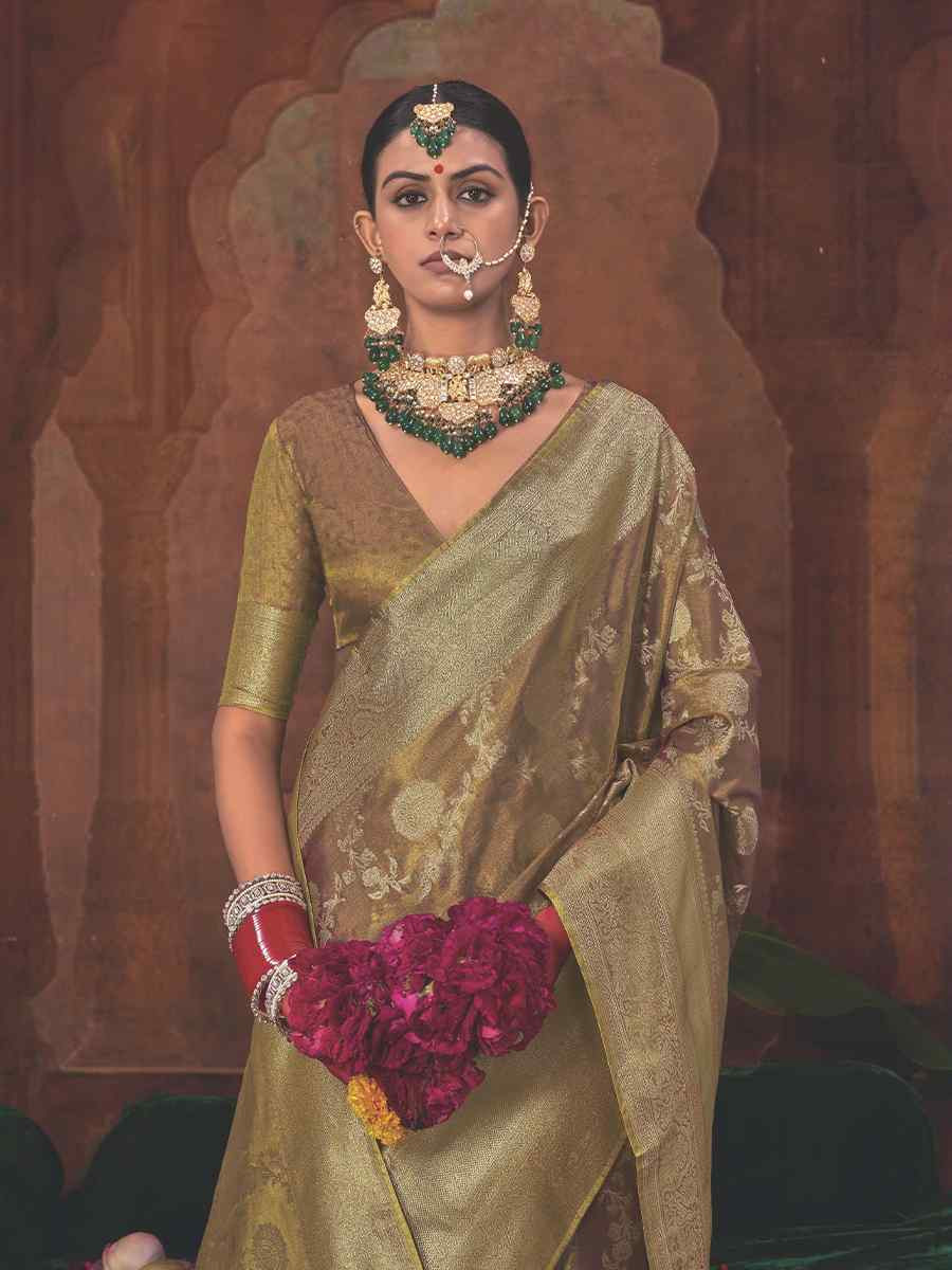 Brown Silk Handwoven Festival Wedding Fancy Heavy Border Saree