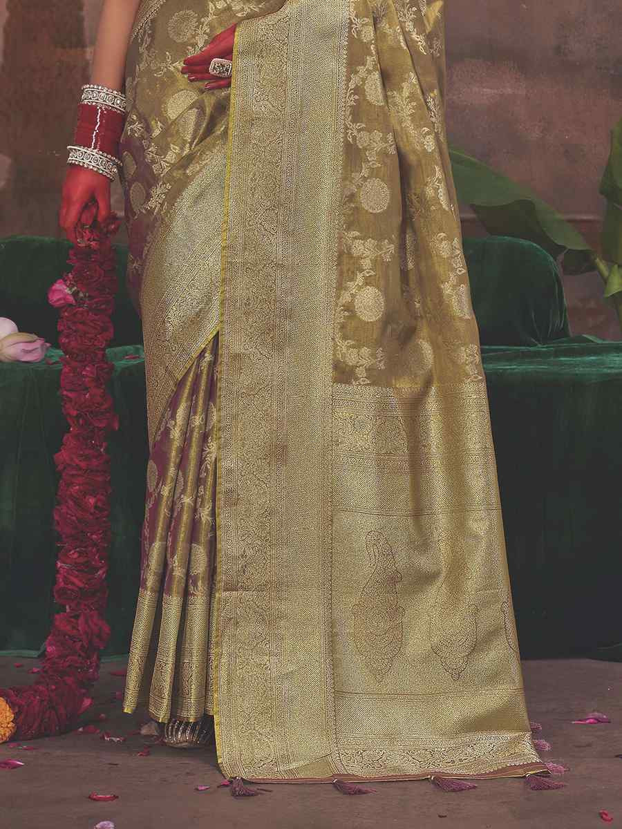 Brown Silk Handwoven Festival Wedding Fancy Heavy Border Saree