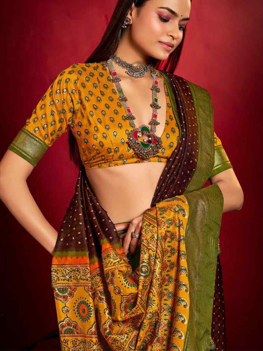 Brown Silk Handwoven Traditional Bridal Reception Festival Wedding Fancy Heavy Border Sarees