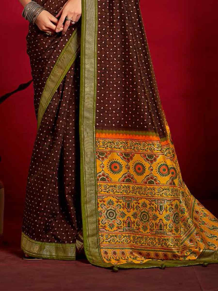 Brown Silk Handwoven Traditional Bridal Reception Festival Wedding Fancy Heavy Border Sarees