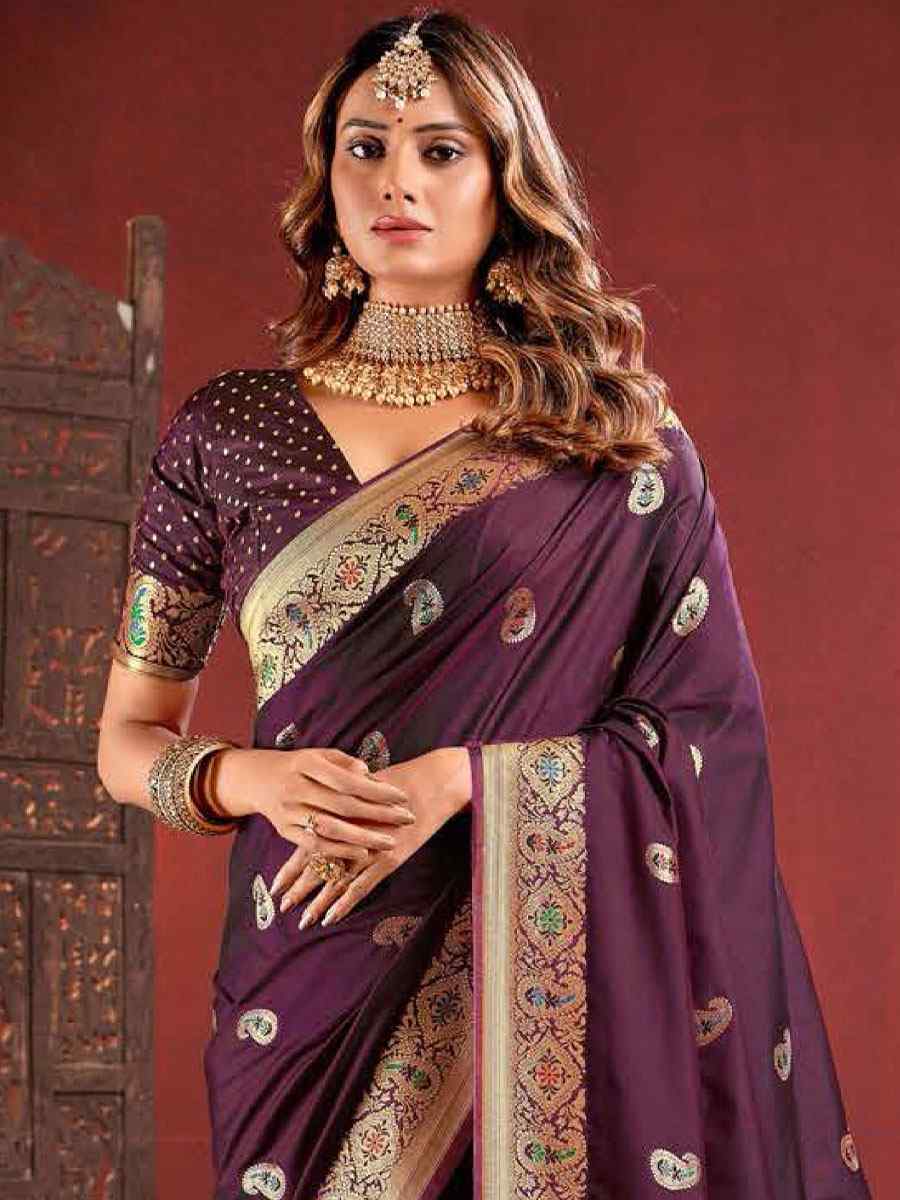 Brown Silk Handwoven Wedding Festival Heavy Border Saree