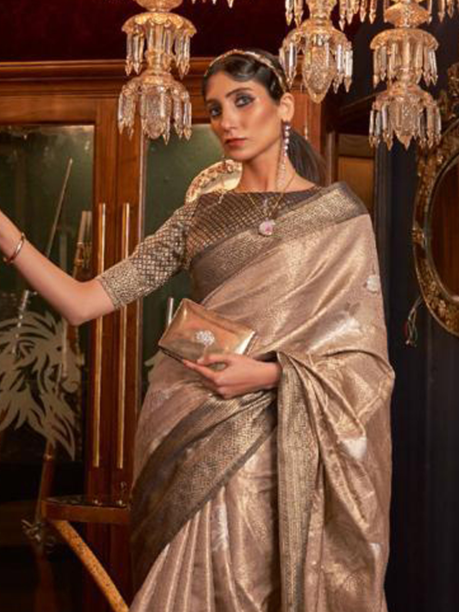 Brown Silk Handwoven Wedding Festival Heavy Border Saree