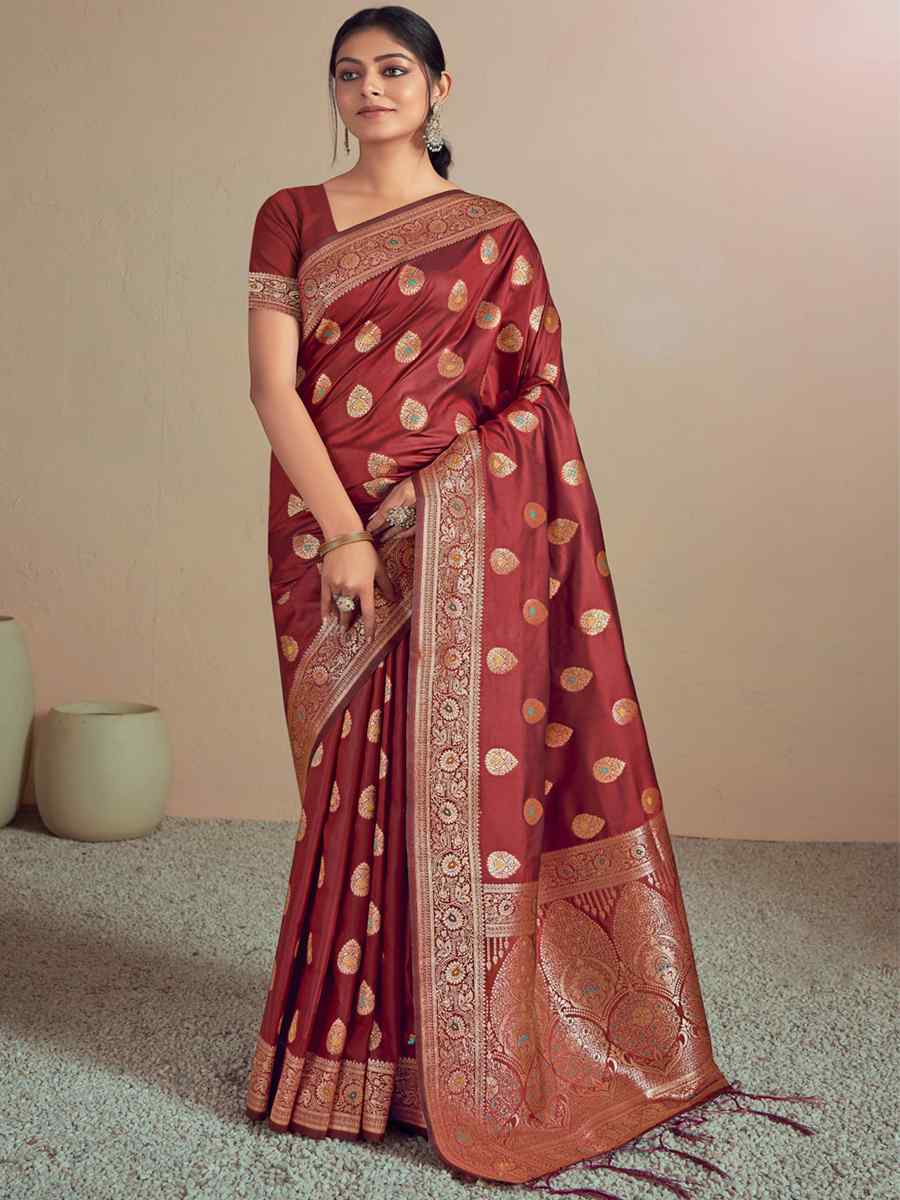 Brown Silk Handwoven Wedding Festival Heavy Border Saree