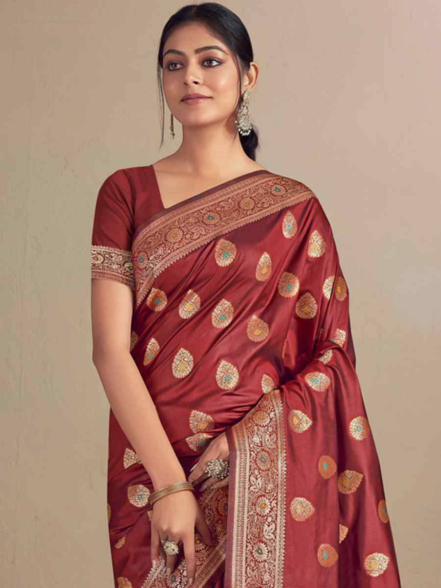 Brown Silk Handwoven Wedding Festival Heavy Border Saree
