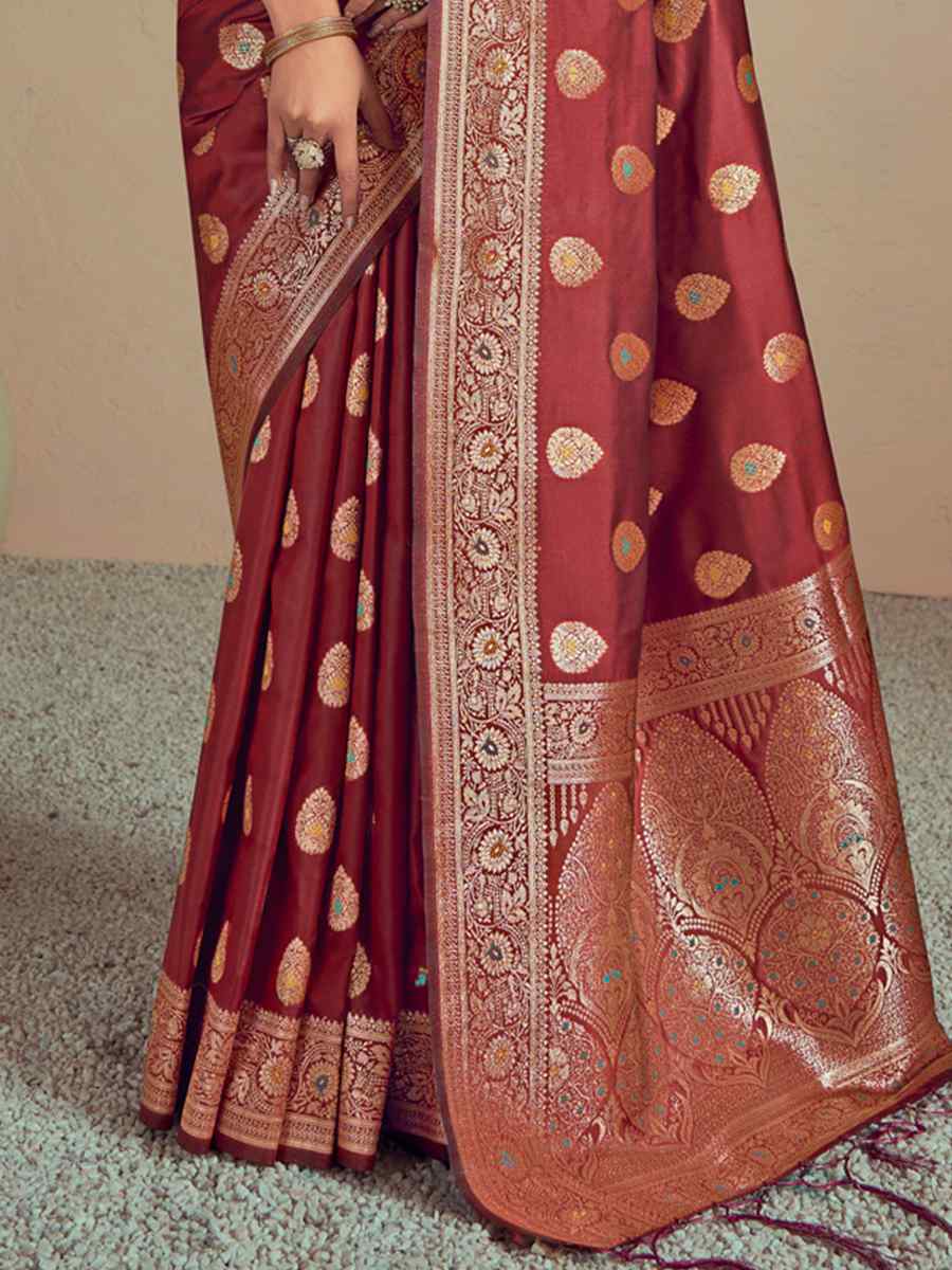 Brown Silk Handwoven Wedding Festival Heavy Border Saree