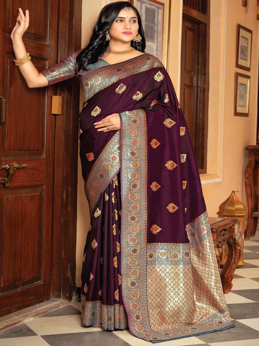 Brown Silk Handwoven Wedding Festival Heavy Border Saree