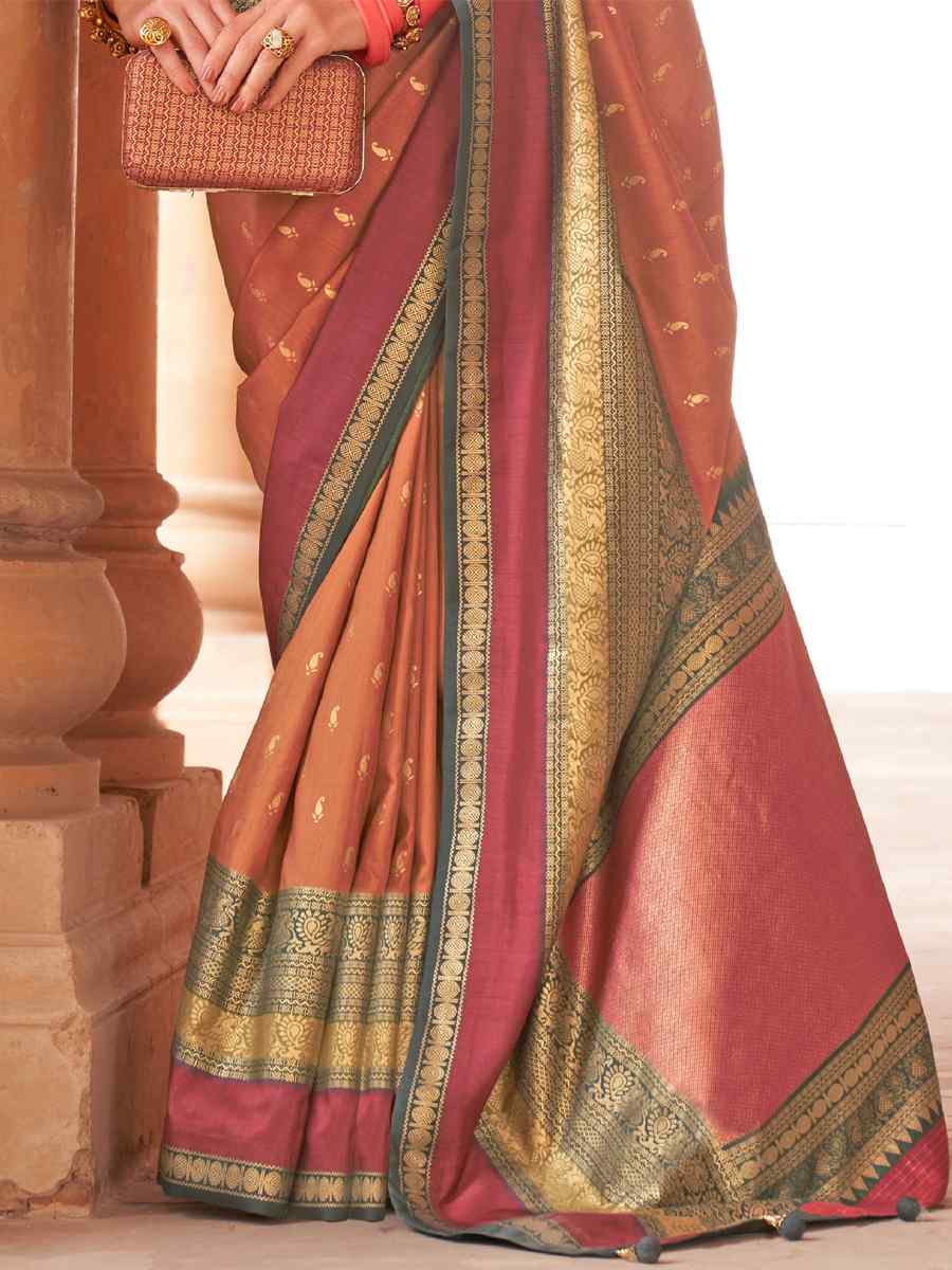 Brown Silk Handwoven Wedding Festival Heavy Border Saree