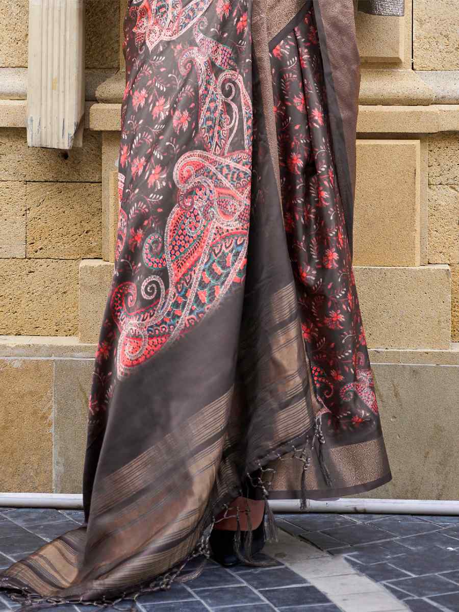 Brown Silk Printed Casual Party Classic Style Saree