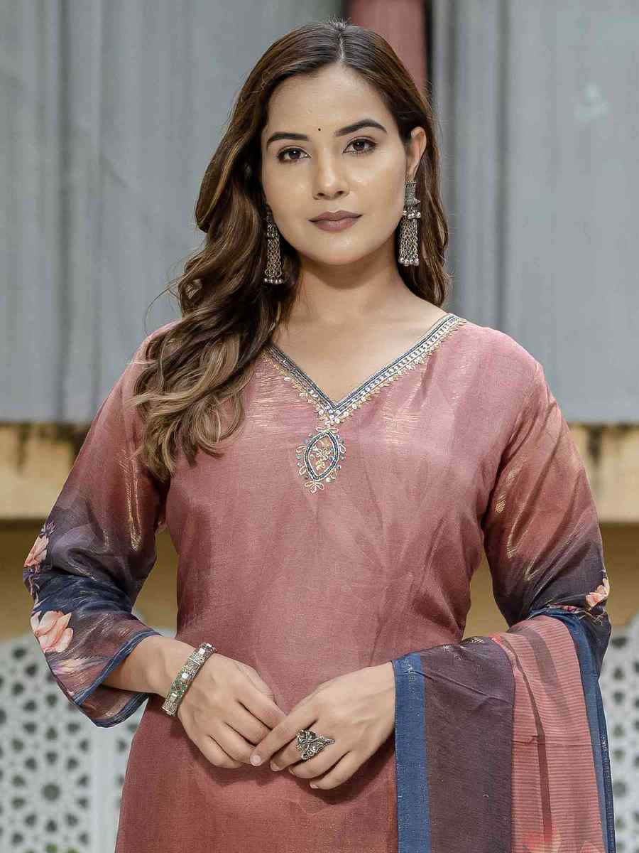 Brown Silk Printed Embroidery Party Wedding Festival Casual Ready Pant Salwar Kameez