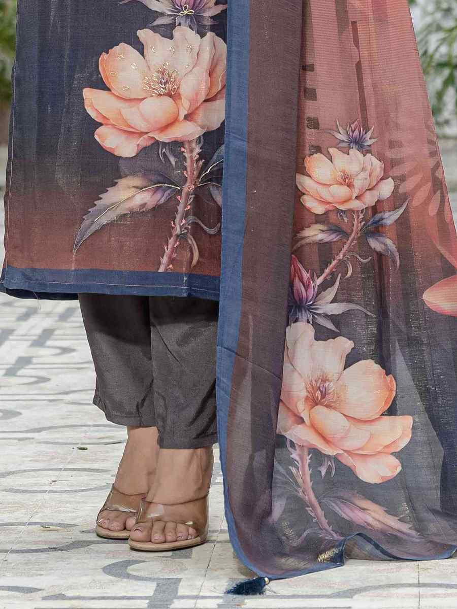 Brown Silk Printed Embroidery Party Wedding Festival Casual Ready Pant Salwar Kameez