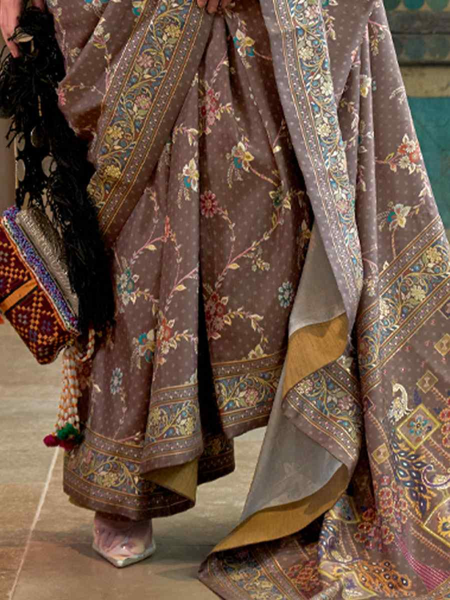 Brown Silk Printed Festival Casual Wedding Cocktail Party Fancy Classic Heavy Border Saree