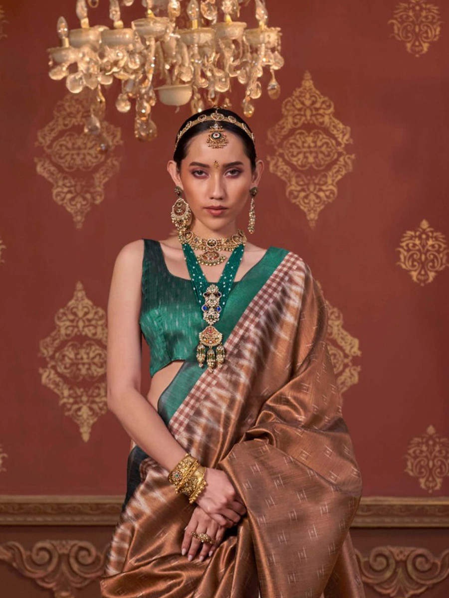 Brown Silk Printed Party Reception Casual Wedding Contemporary Sarees