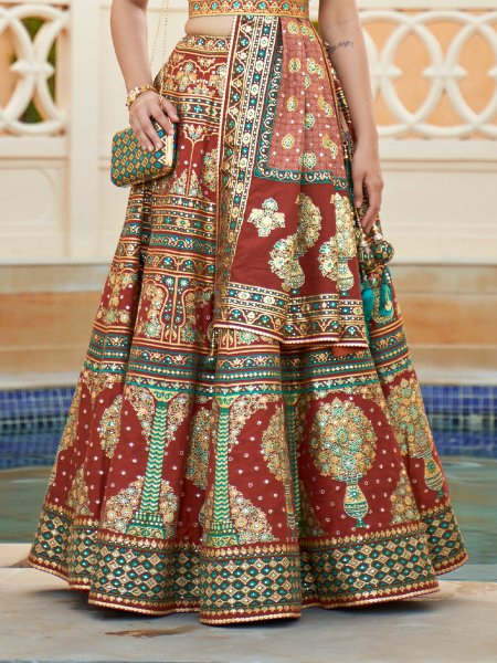 Brown Smooth Rajvadi Silk Embroidered Bridal Wedding Heavy Border Lehenga Choli