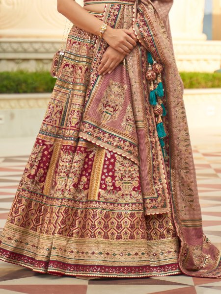 Brown Smooth Rajvadi Silk Embroidered Bridal Wedding Heavy Border Lehenga Choli