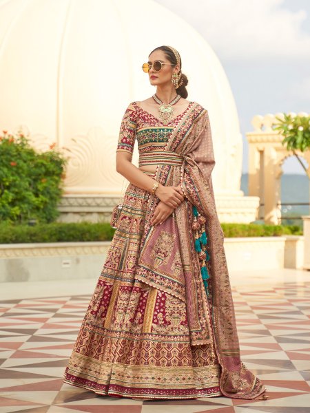 Brown Smooth Rajvadi Silk Embroidered Bridal Wedding Heavy Border Lehenga Choli