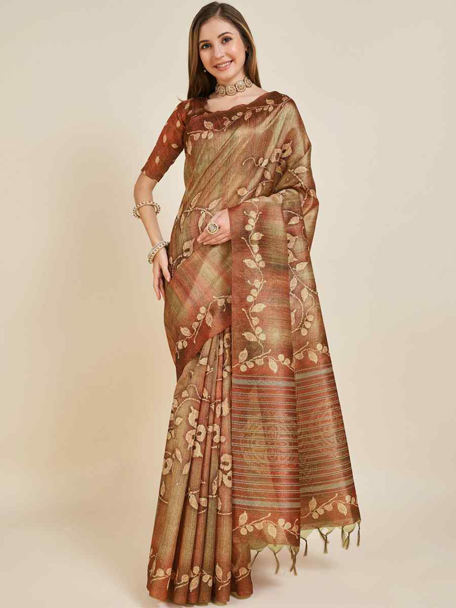 Brown Sofi Silk Handwoven Casual Festival Classic Style Saree