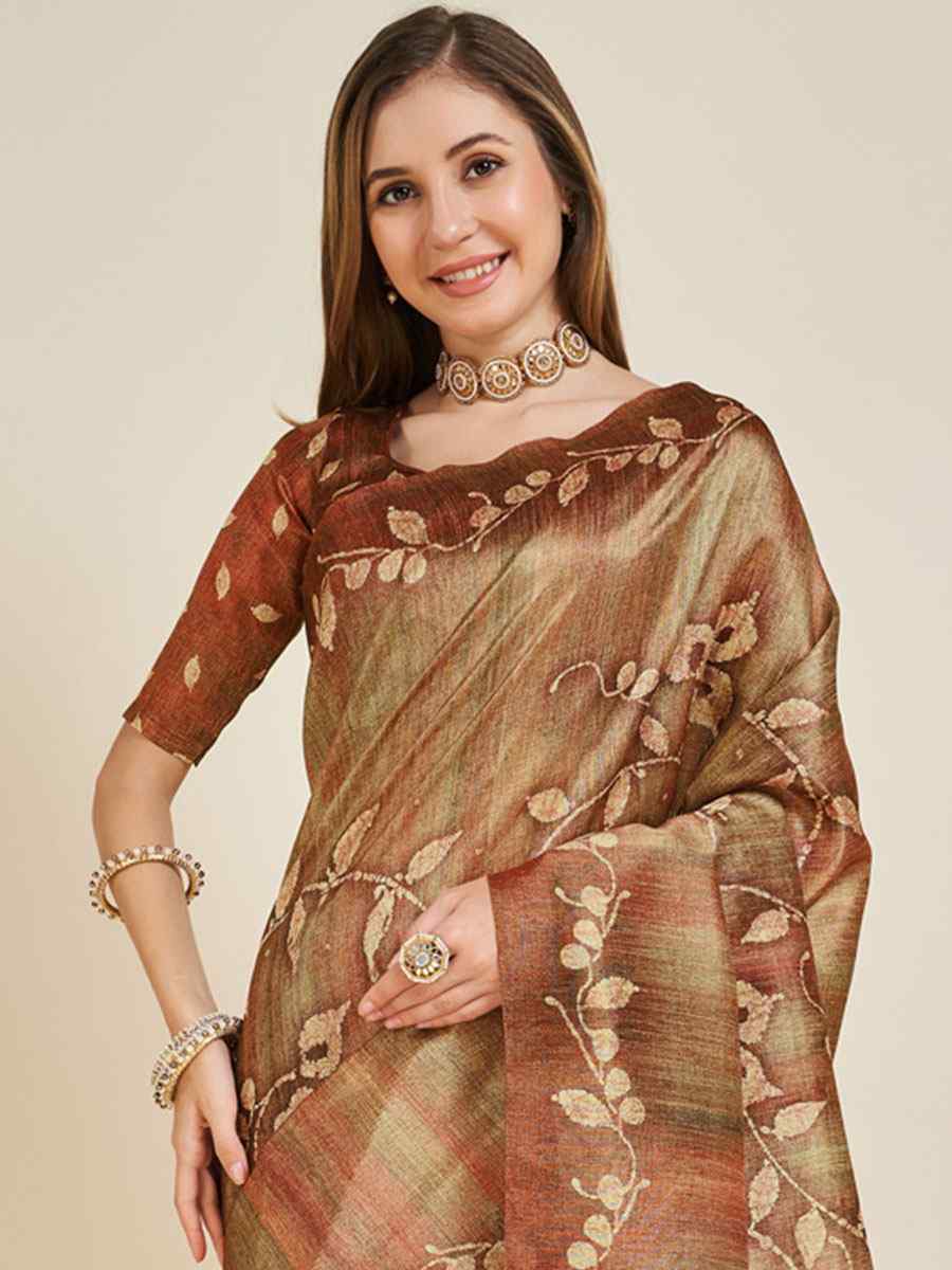 Brown Sofi Silk Handwoven Casual Festival Classic Style Saree