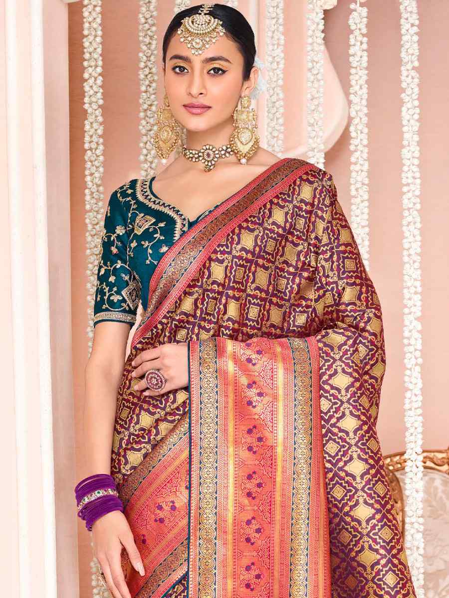 Brown Soft Banarasi Silk Embroidered Wedding Festival Heavy Border Saree