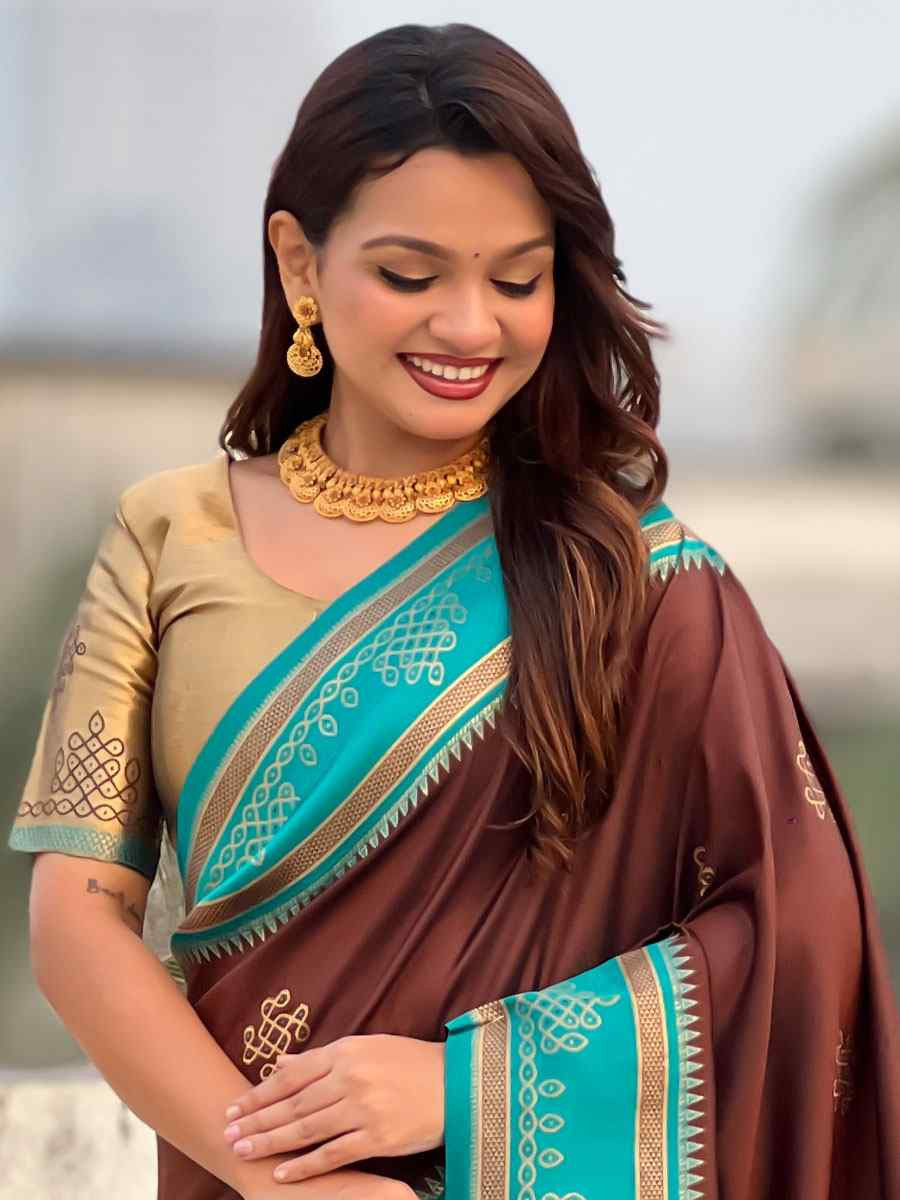 Brown Soft Silk Handwoven Casual Reception Festival Wedding Fancy Classic Style Sarees