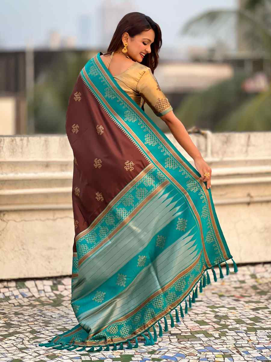 Brown Soft Silk Handwoven Casual Reception Festival Wedding Fancy Classic Style Sarees